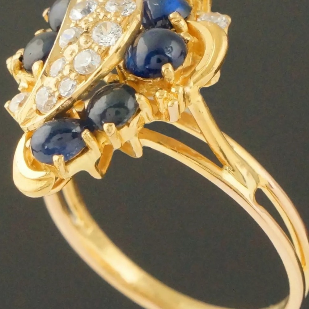 Solid 22 k Gold Blue Sapphire Cabochon Quartz Ring - Picture 14 of 16
